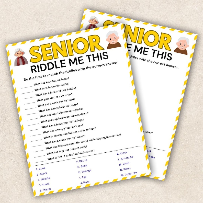 Yellow Riddles Senior Riddle Game, Riddle Me This Matching Game, Brain Teaser Game for ...