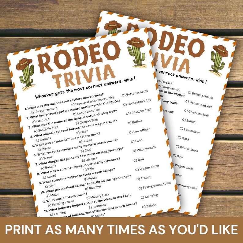 Question Cowboy Rodeo Trivia Game, Printable Western Theme Party Quiz, Cowboy Trivia ...