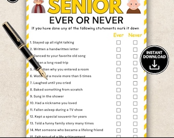 Juego para personas mayores "Siempre o nunca", juego imprimible para fiestas, divertida actividad para personas mayores, juego de memoria y conversación, juego para jubilados y residencias de ancianos.