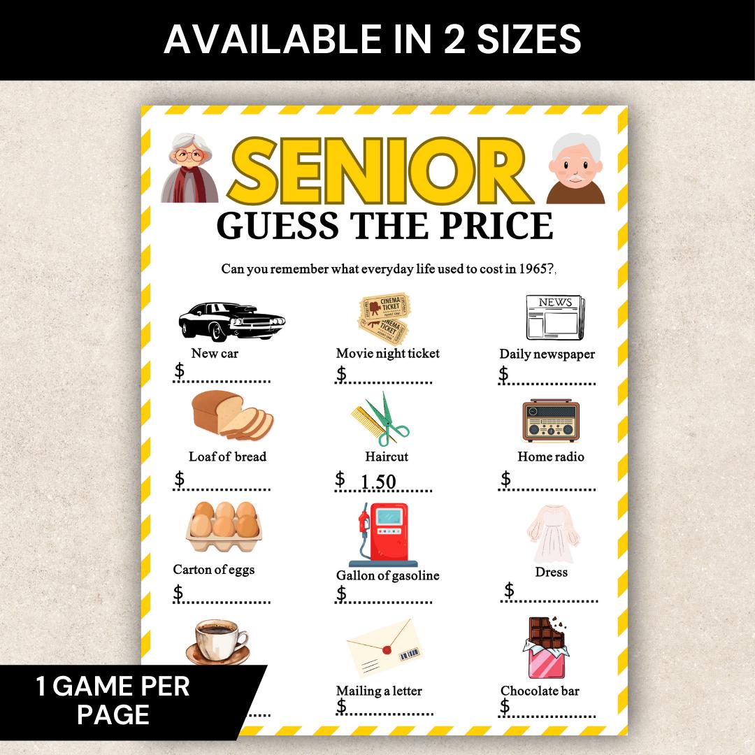 Price Trivia Senior Guess the Price Game, 1965 Prices Trivia Game, Nostalgia ...