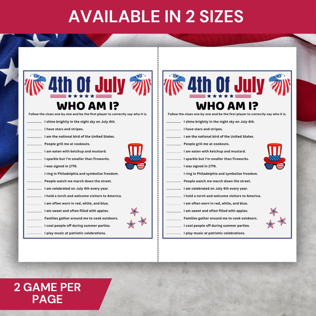 4th of July Who Am I Game, Printable Independence Day Trivia Game ...