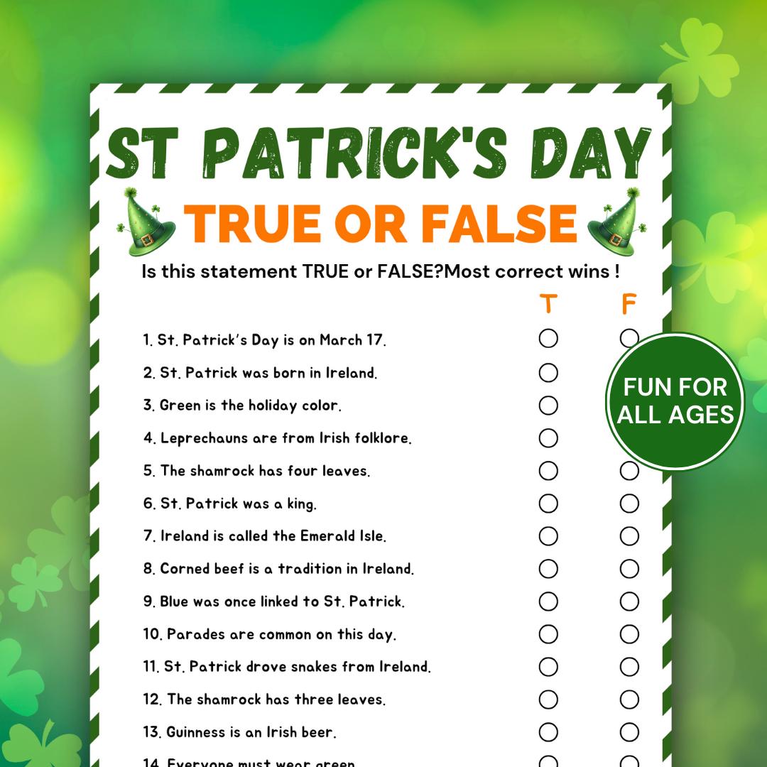 St. Patrick’s Day True or False Game, Printable Irish Trivia Quiz, St ...