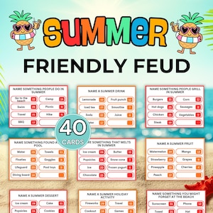 Summer Friendly Feud Game Printable, Family Feud Style Party Game, Summer Party Activity, Beach BBQ Game, Fun Group Game for Kids & Adults