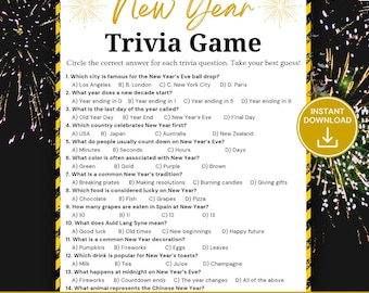 New Year Trivia Game, New Year’s Eve Party Game, Holiday Trivia Quiz, Family & Office NYE Game, Printable New Year Activity