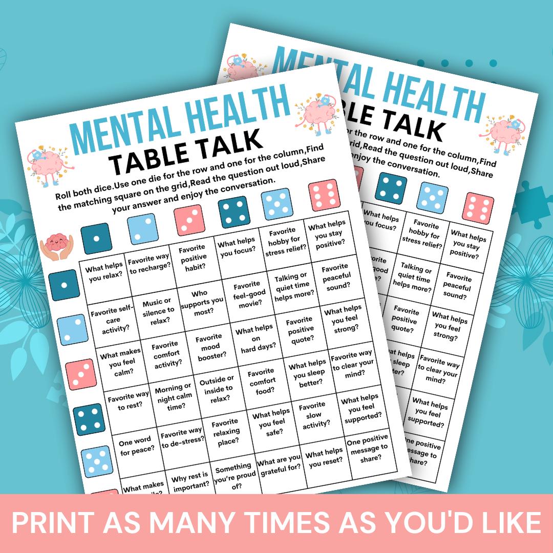 Mental Health Talk Dice Game Printable, Mental Health Group Activity ...