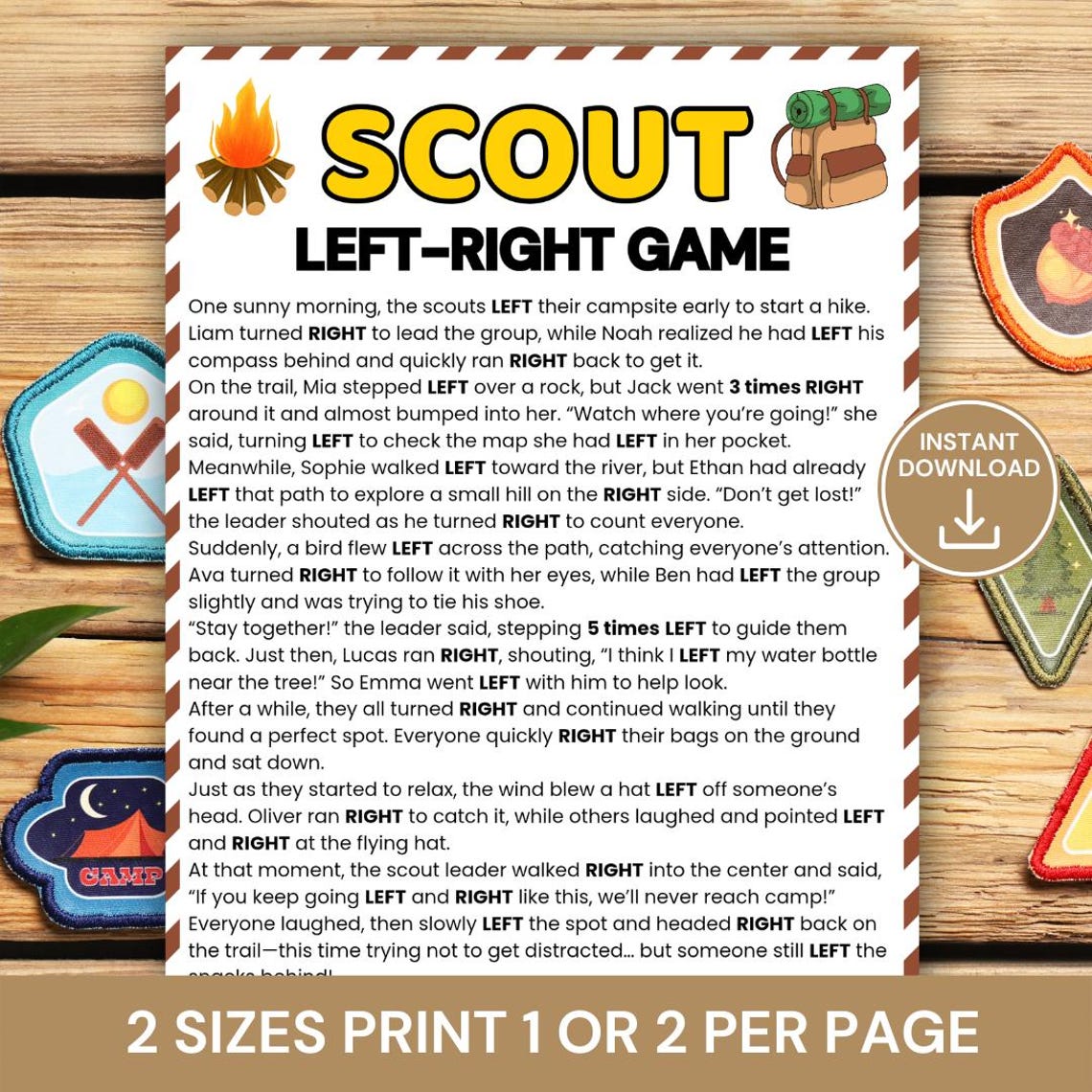 Scout Left Right Game Printable, Scout Gift Exchange Game, Camping ...