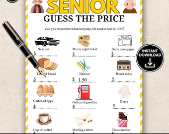 Senior Guess the Price Game, 1965 Prices Trivia Game, Nostalgia Activity for Seniors, Memory & Conversation Game, Printable Senior Fun
