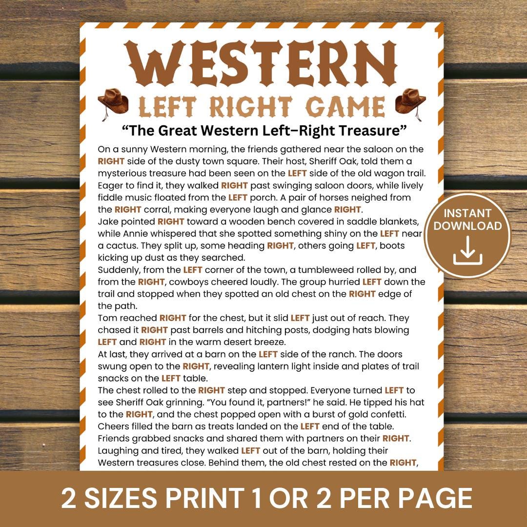 Western Rodeo Left Right Game, Cowboy Pass the Gift Party Game ...