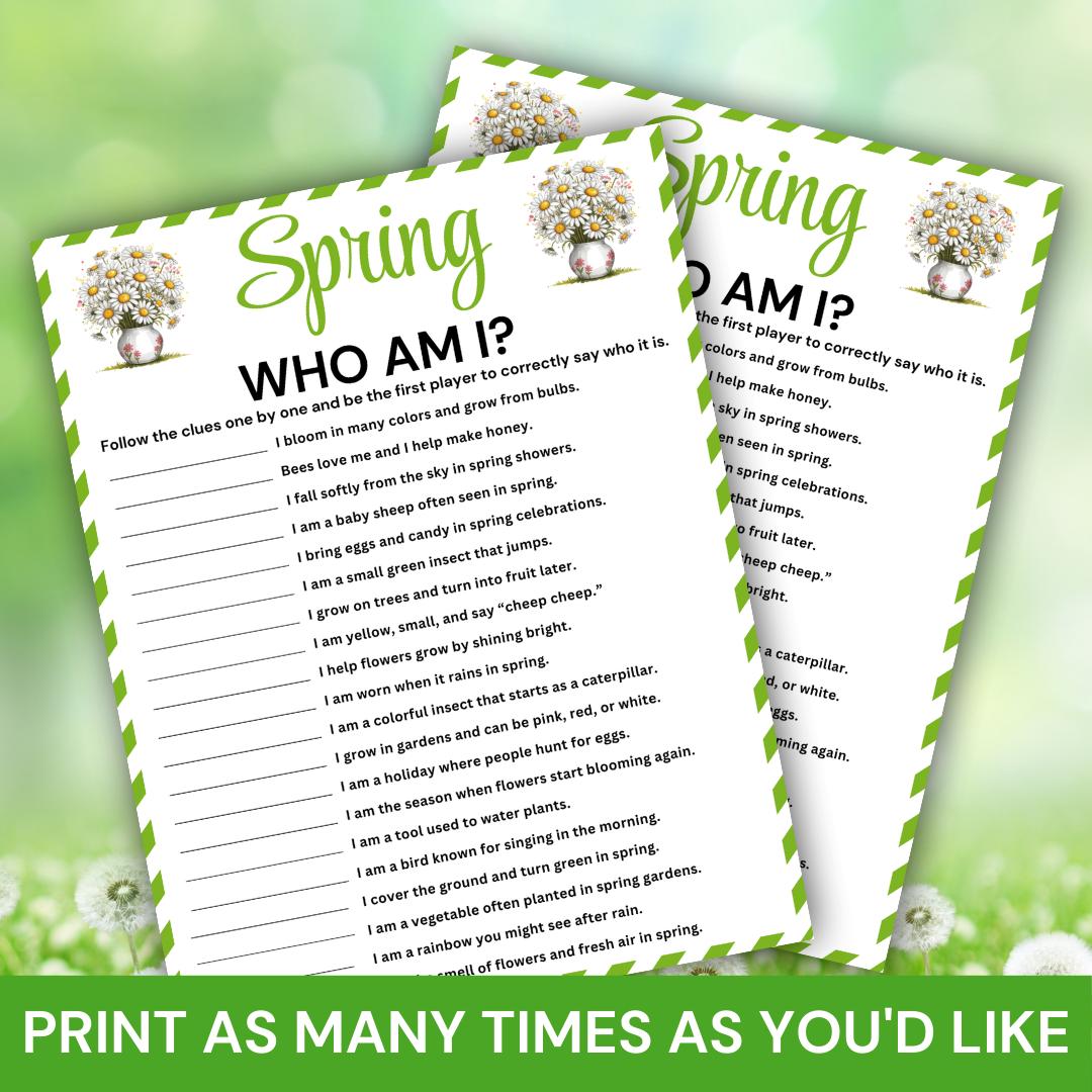 Ice Breaker For Spring Spring Who Am I Game Printable, Spring Party Guessing Game, Spring ...