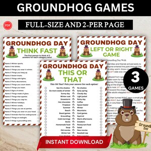 Groundhog Day Games Bundle, Printable Groundhog Day Activities, Think Fast, Left Right And This or That, Family & Classroom Games