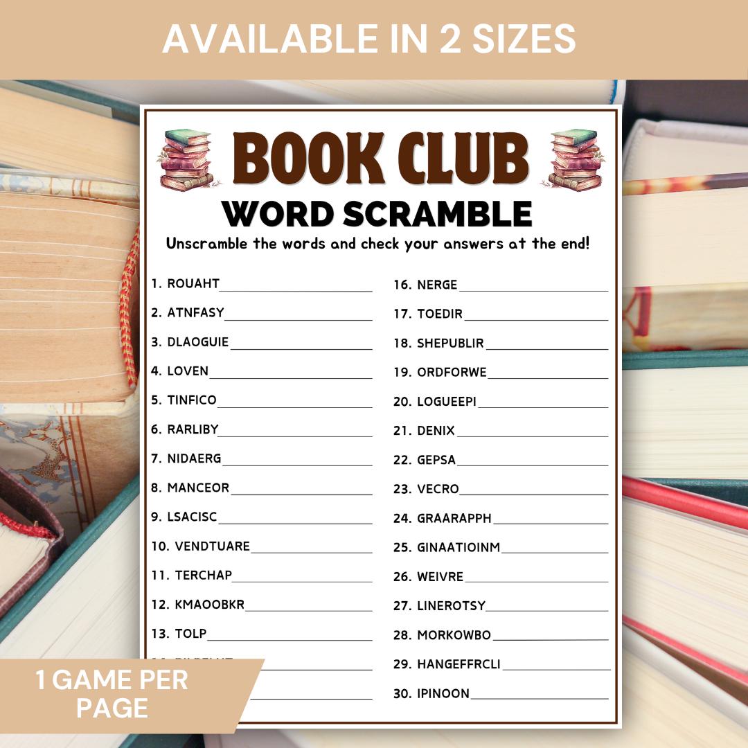 Book Word Scramble Game Printable, Book Club Word Puzzle, Literary ...