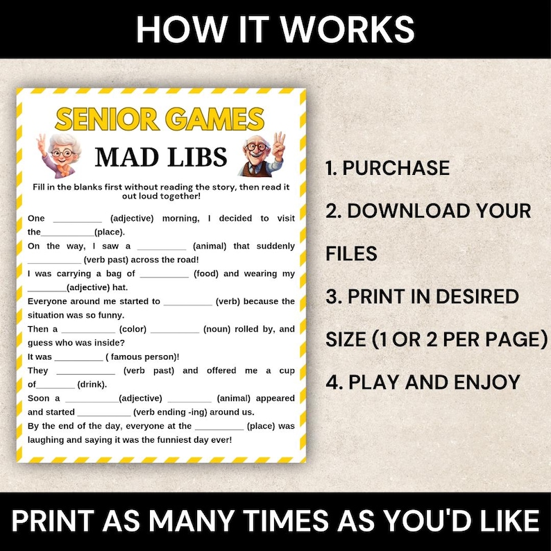 Senior Mad Libs Game Printable, Funny Fill in the Blank Story Game for ...