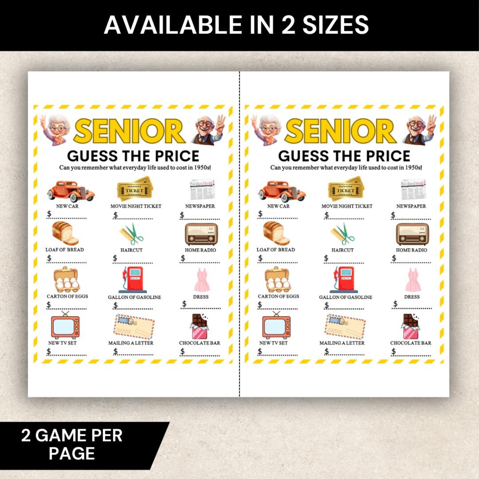Price Trivia Senior Guess the Price Game, 1950s Prices Trivia Printable, Nostalgia ...