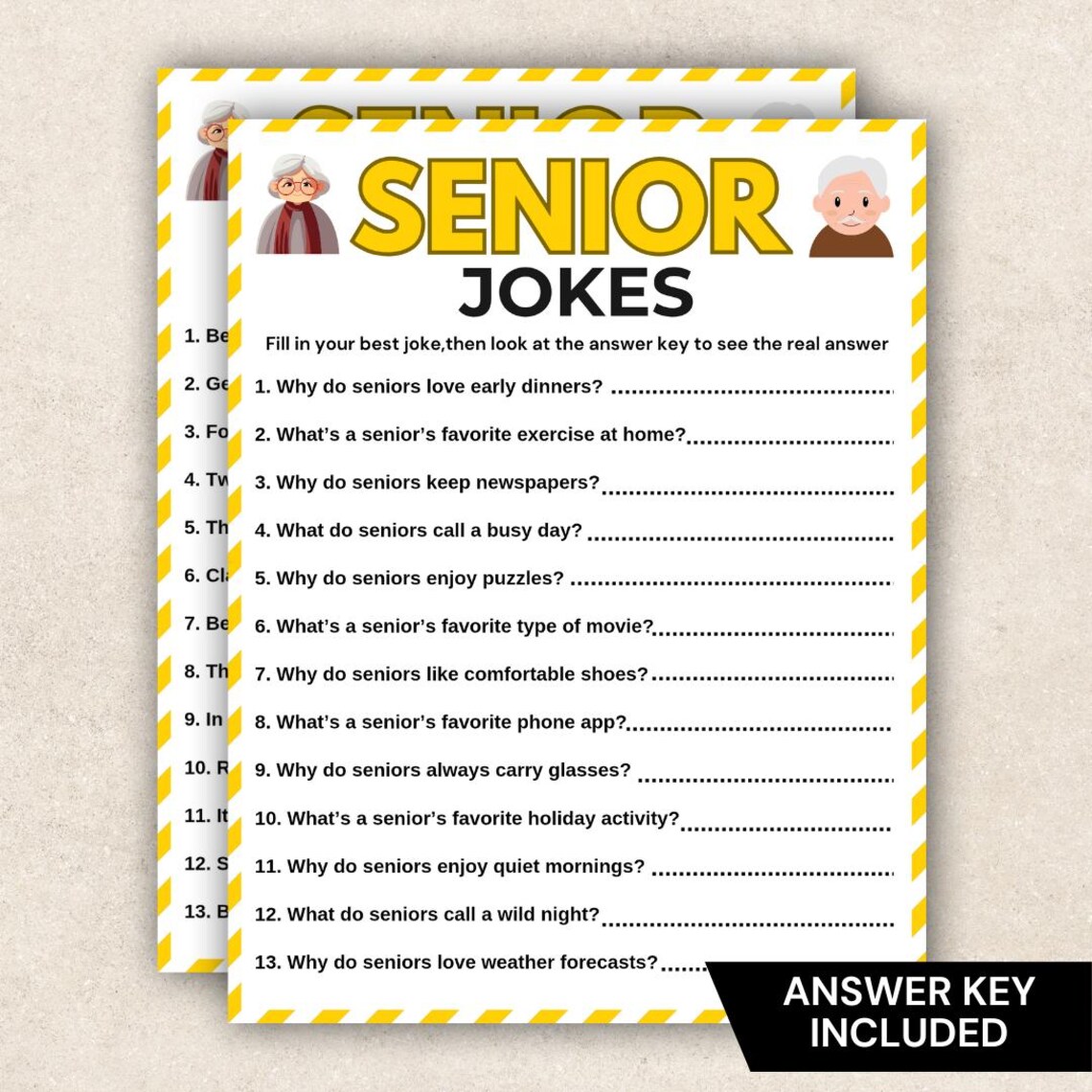 Senior Jokes Game, Funny Fill in the Blank Game for Seniors, Humor ...