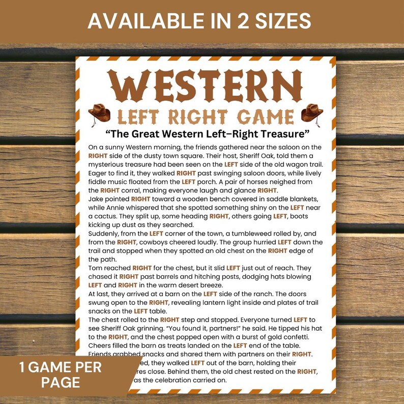 Western Rodeo Left Right Game, Cowboy Pass the Gift Party Game ...