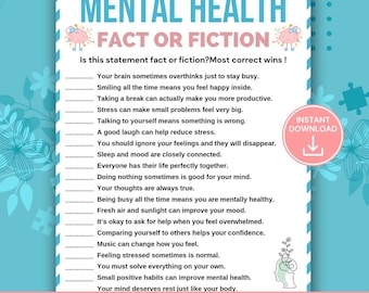 Mental Health Fact or Fiction Game, Mental Health Awareness Activity, Wellness Game for Teens & Adults, Therapy Group Game, Classroom SEL