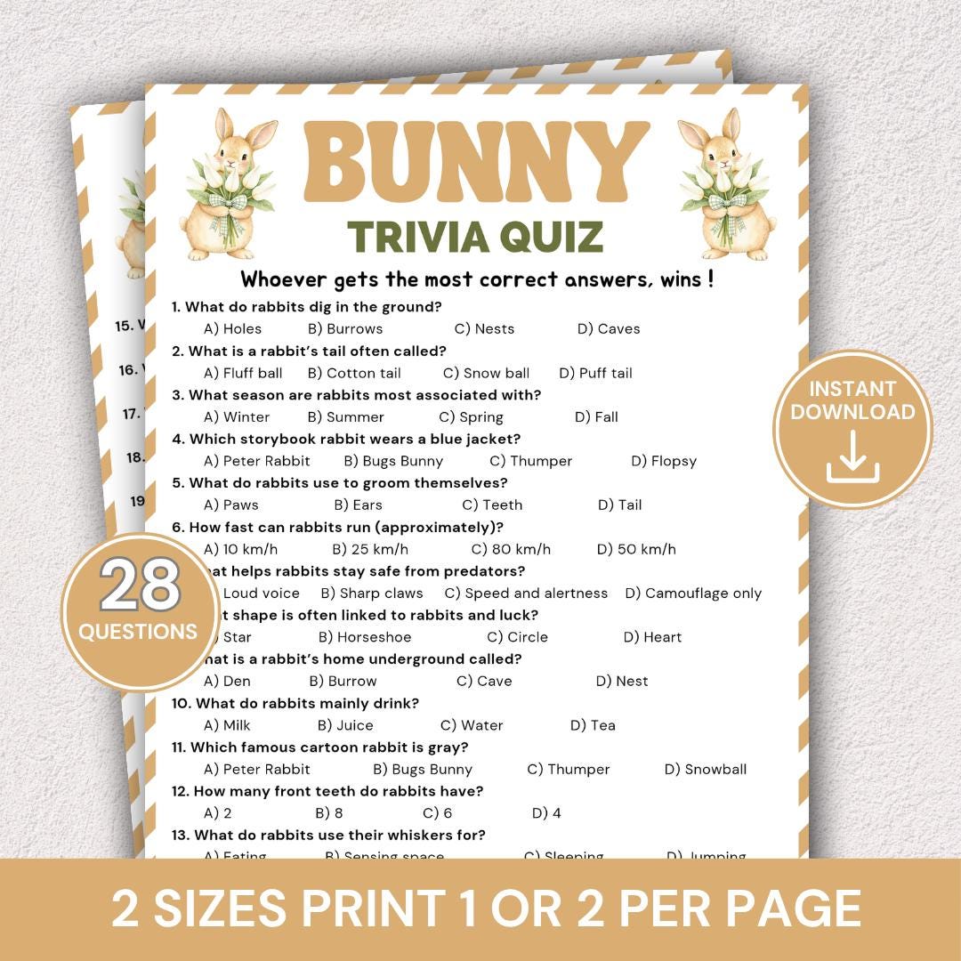 Bunny Trivia Game, Easter Trivia Quiz, Spring Rabbit Trivia, Easter ...