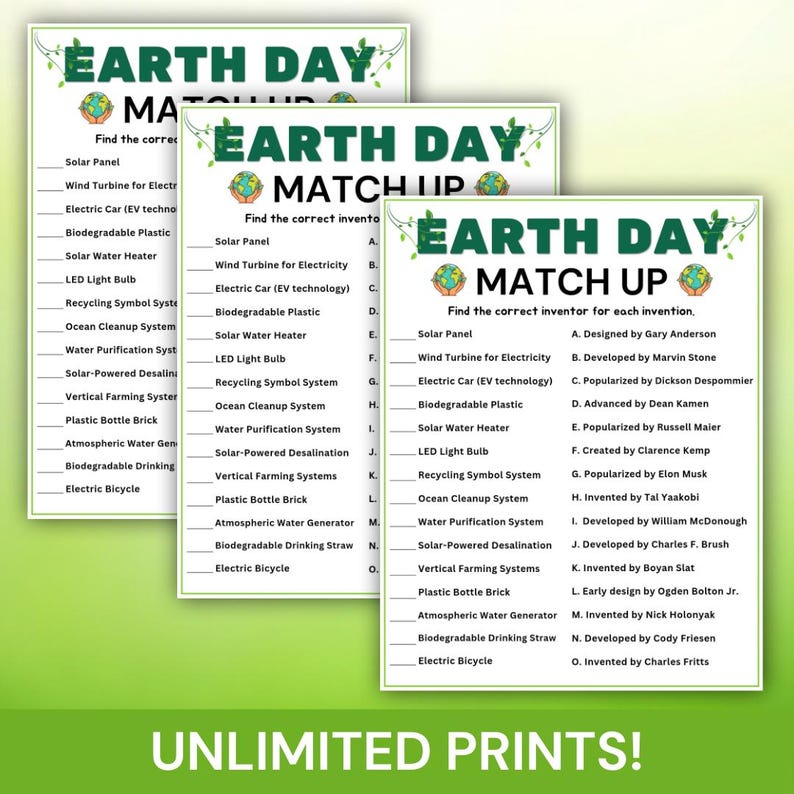 Earth Day Match up Game, Environmental Matching Game, Earth Day ...