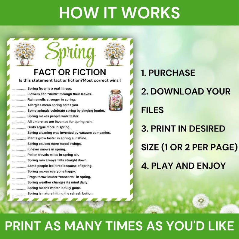 Simple Spring Fact For Reception Spring Fact or Fiction Game, Printable Spring Trivia Game for Kids ...