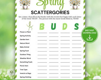 Spring Scattergories Game Printable, Spring Party Word Game, Spring Activity for Kids Teens Adults, Classroom Spring Game, Spring Group Game