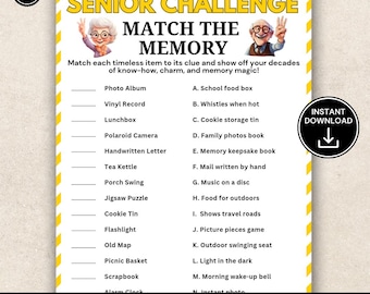 Senior Match the Memory Game, Printable Senior Activity Game, Memory Matching Game for Seniors, Nursing Home Activity, Retirement Party Game