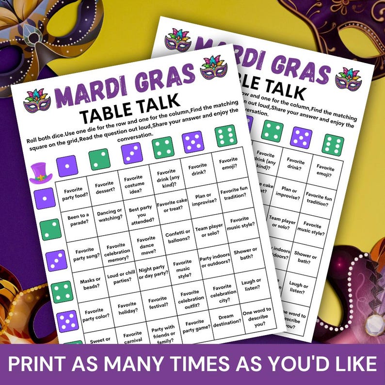 Mardi Gras Table Talk Game, Fun Printable Mardi Gras Game for Kids ...
