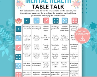 Mental Health Talk Dice Game Printable, Mental Health Group Activity for Adults & Teens, Therapy Icebreaker Game, Counseling Table Talk Game