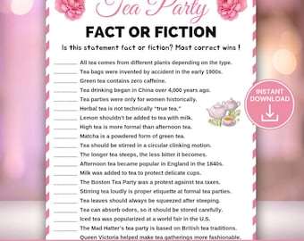 Tea Party Fact or Fiction Game, Tea Party True or False Quiz, Ladies Tea Party Games, Bridal Shower Tea Game, Garden Tea Party Activity