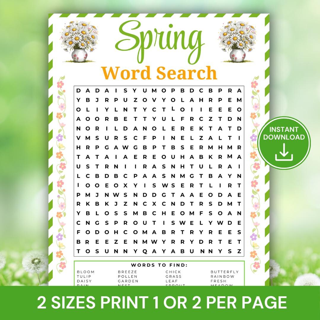 Spring Word Search Printable, Fun Spring Party Game for Kids & Adults ...