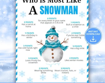 Who Is Most Like a Snowman Game, Winter Party Game, Funny Winter Icebreaker, Family & Classroom Activity, Printable Winter Fun