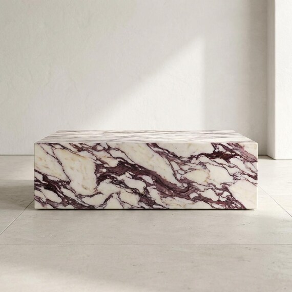 Handcrafted Calacatta Viola Marble Coffee Table | Plinth Block Center Table