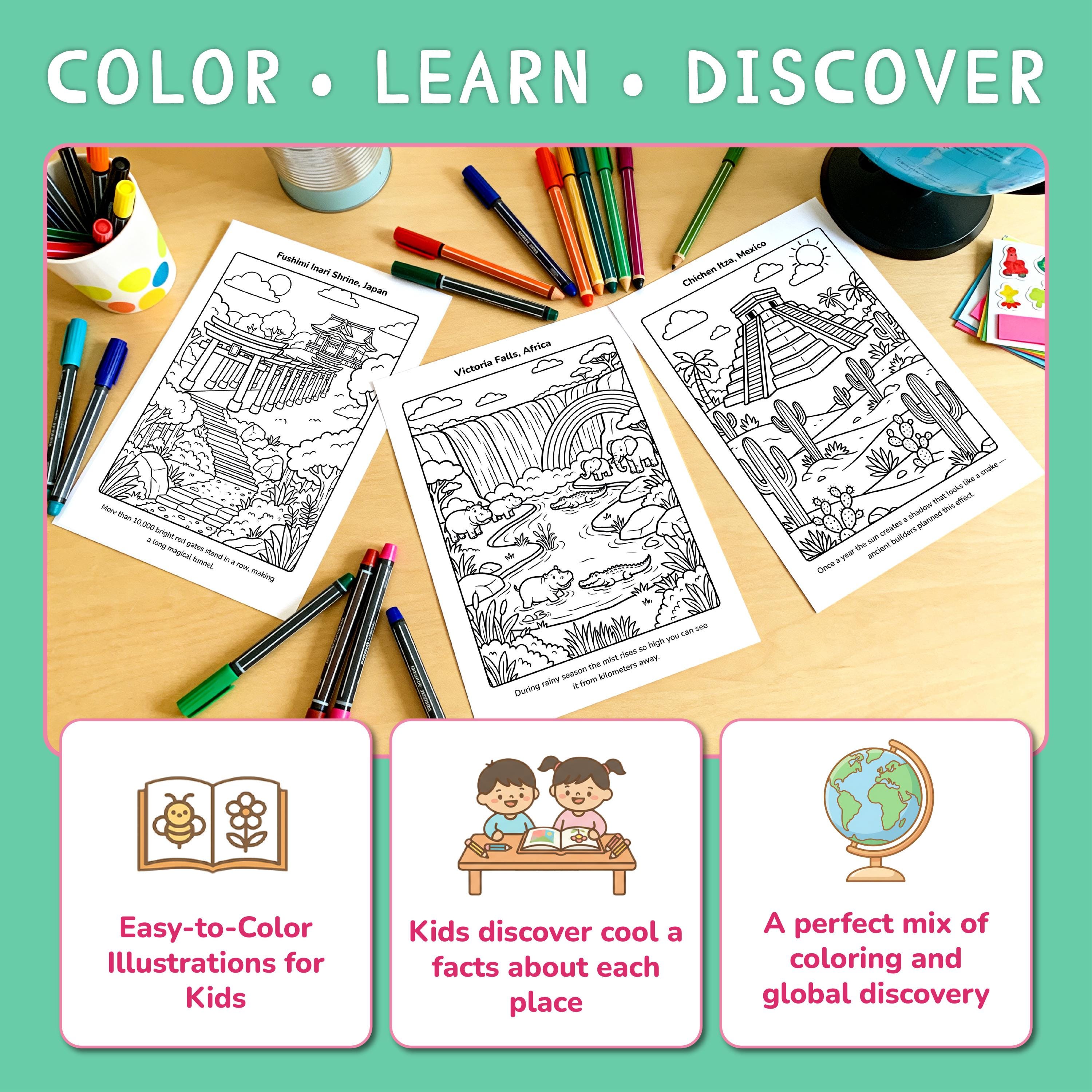 World Color Book Kids Coloring Book, World Landmarks Coloring Pages for Kids ...