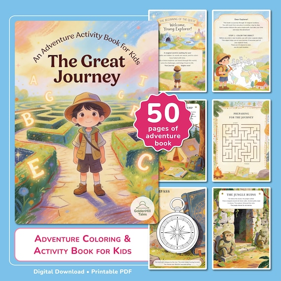 Kids Activities Printable, Story Based Adventure Activity Book for Kids, Mazes, Word Search, Coloring, Printable Games Pack