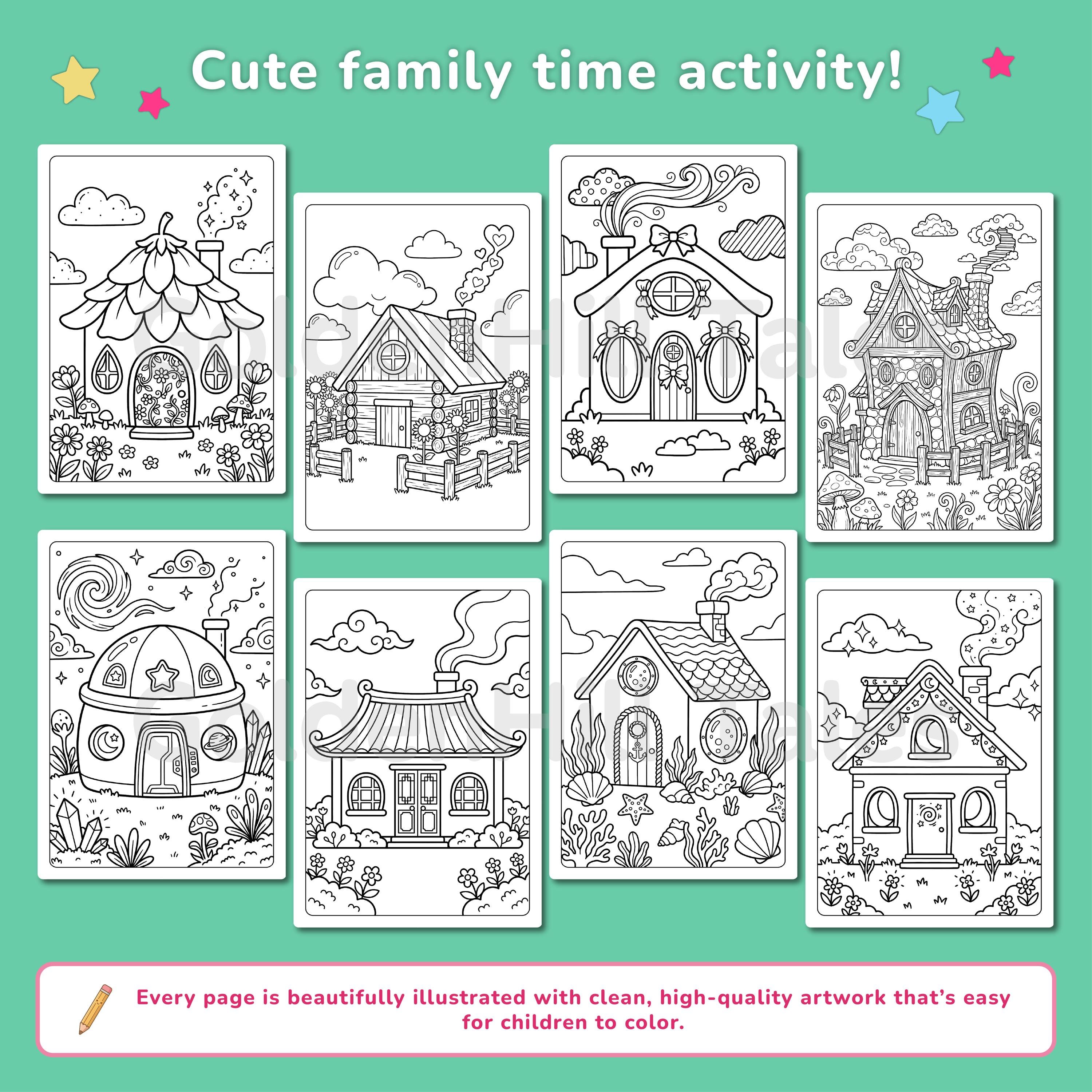 House Coloring Pages for Kids, Cozy Home Coloring Book, Easy Printable ...