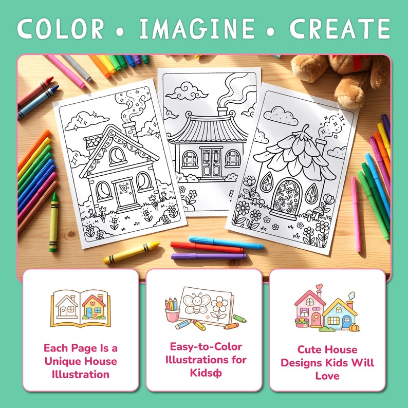 House Coloring Pages for Kids, Cozy Home Coloring Book, Easy Printable ...