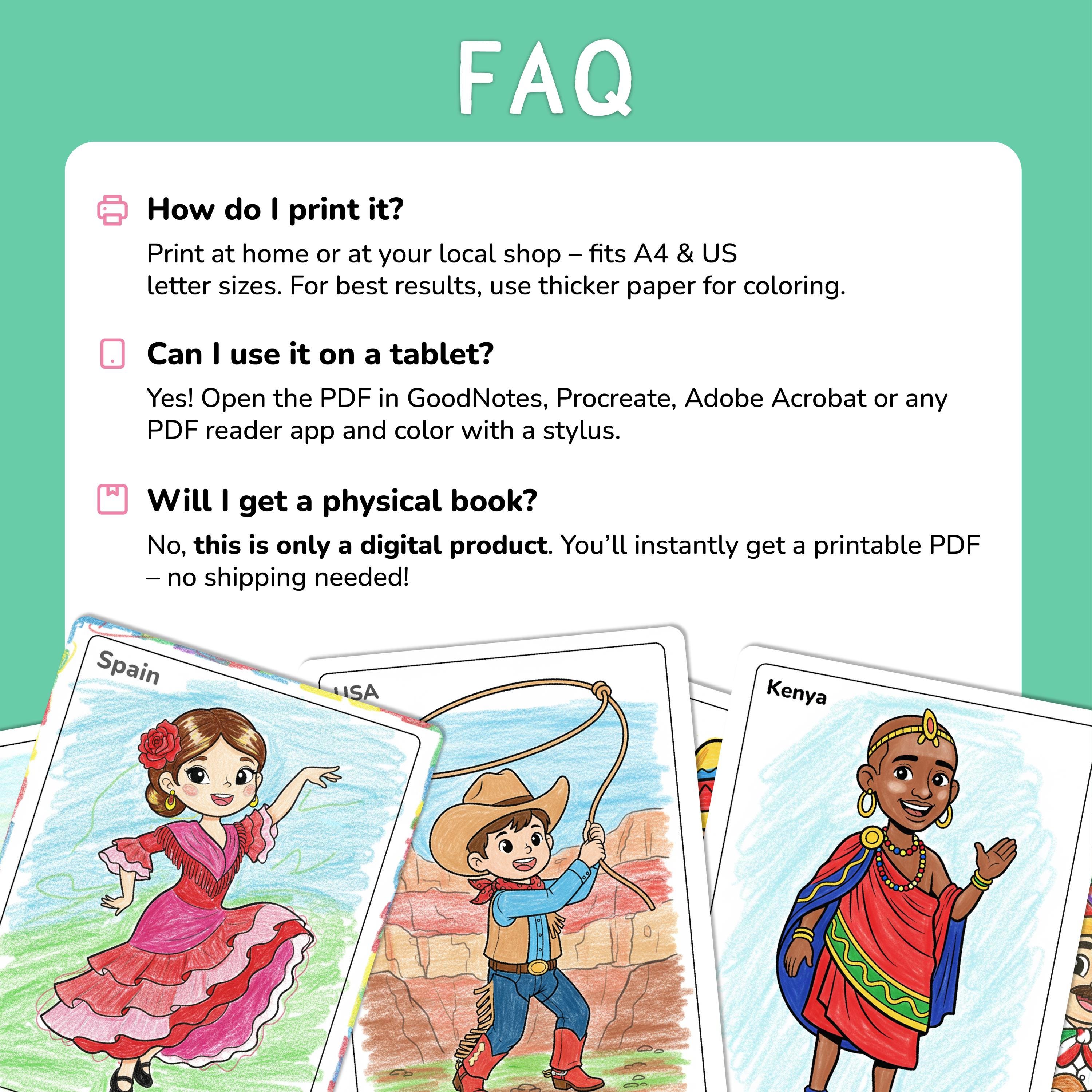 World Cultures Kids Coloring Book, Fun Learning Activity Pages (digital ...