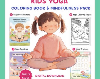 Kids Yoga Printable Pack, Yoga Pose Posters Coloring Pages, Mindfulness activity for Classroom Homeschool