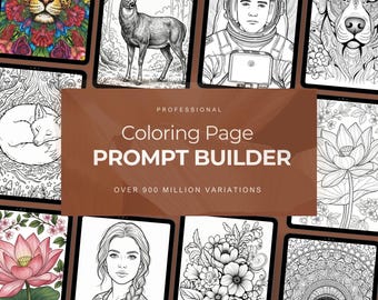 Coloring Page Prompt Builder, Midjourney Prompts, Kids coloring prompt, Ai prompts, Ai generated art, Ai prompt pack, KDP template