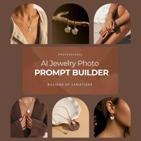 Jewelry photo Prompt Builder, Midjourney Prompts, Product photography, Ai image generator, Ai prompt template, Ai Photo generator, Tool