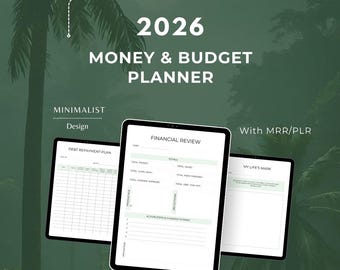 Money and Budget planner, Digital financial planner 2026, Mindset planner, Monthly Budget Planner, Minimalist planner, Planner PLR MRR