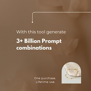Digital AI Jewelry prompt builder tool for jewelry photography and product photos. Create custom jewelry prompt text for ai image generator platforms and ai image generation tools. Perfect for small business owners who want professional Jewelry Stock Photos without a photoshoot, using AI Jewelry and jewelry AI technology to produce high-end product visuals.