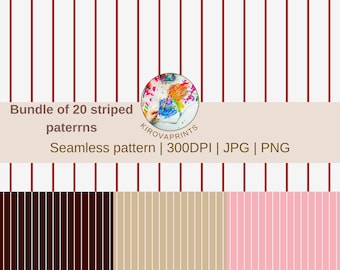 Striped Seamless Pattern Bundle, 20 Stripe Backgrounds, Colorful Stripes Digital Paper Set, 300 DPI