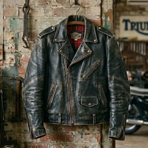 Giacca da motociclista vintage da uomo, giacca da moto in vera pelle, cappotto da moto retrò