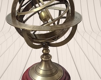 Samenbol van gegraveerd messing: antieke hemelbol, astronomisch bureaubeeldhouwwerk (12 inch)