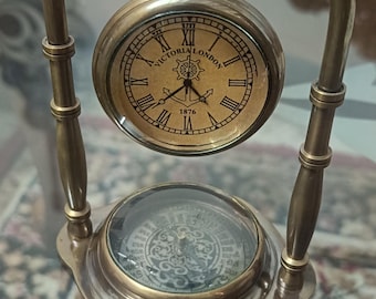 Messing zakhorlogeklok in vintagestijl: Victoriaans bureaudecor, steampunk-accent (6 inch)