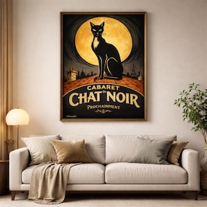 Black Cat Wall Art Printable, Cabaret du Chat Noir Poster, Gothic Cat Decor, Dark Academia Print, Cat Lover Gift