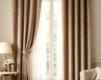 Luxury Velvet Window Curtain Panels, Woven Velvet Blackout Drapes