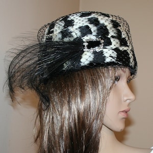 Vintage Hat Black and White Feathers