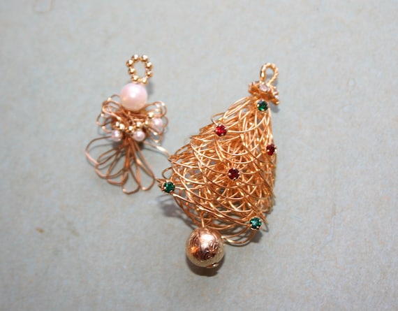 Christmas Tree and Angel Brooch Pin Set - image 1