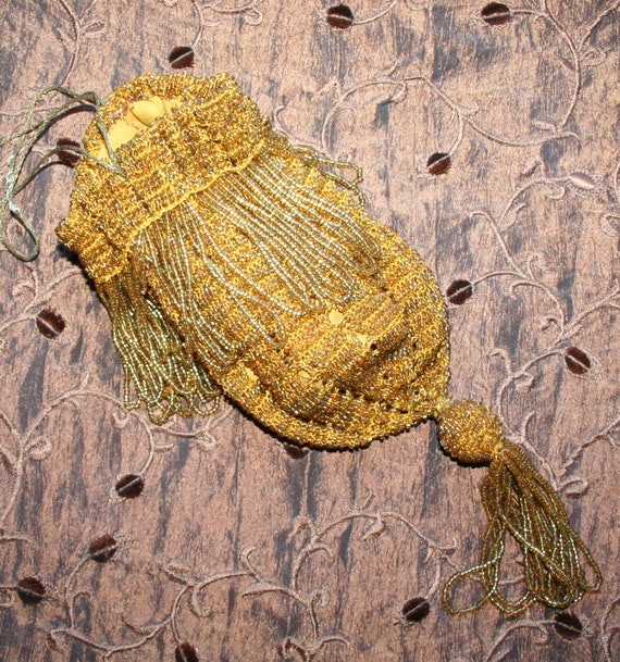 1920s Beaded Flapper Purse Gold - image 7